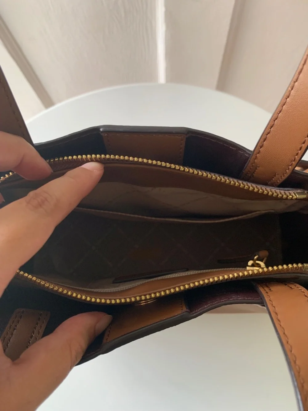 Michael Kors Emilia Large Pebbled Leather Satchel Crossbody Bag Luggage Brown